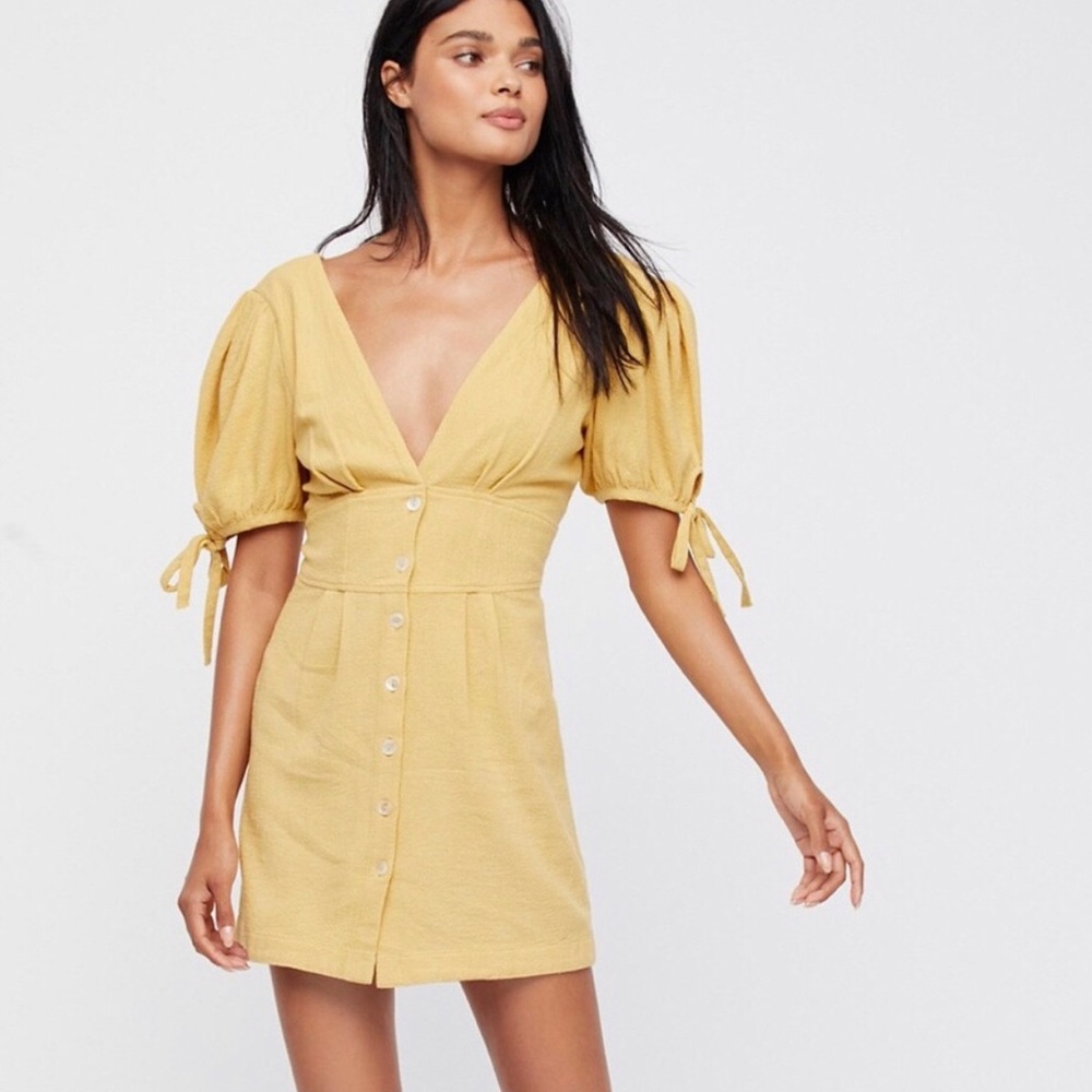Free People Mini Dress w Puff Sleeves